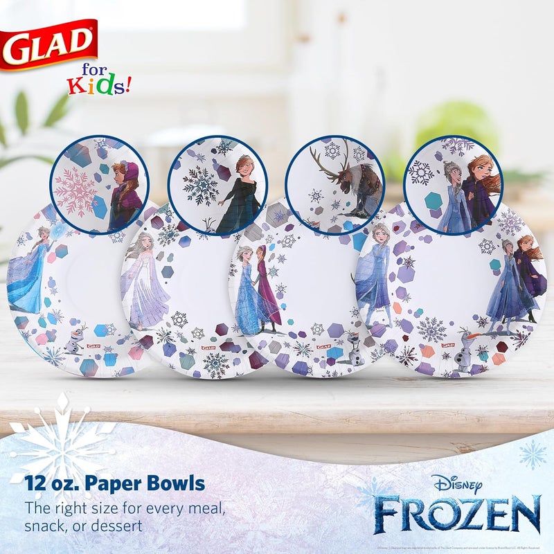 Glad for Kids Disney Frozen Disposable Paper Bowls, Anna and Elsa - Heavy Duty, Soak Proof, Microwavable, Kid-Friendly Snack Bowls for Everyday Use, 12 Ounce, 40 Count - Image 2